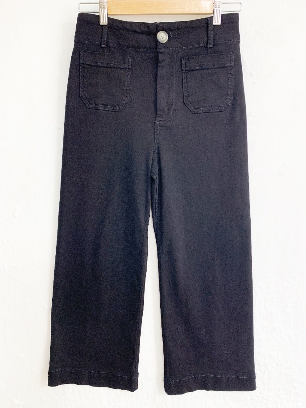 Anthropologie Maeve The Collette Cropped Wide Leg Pants Washed Black Sz 28